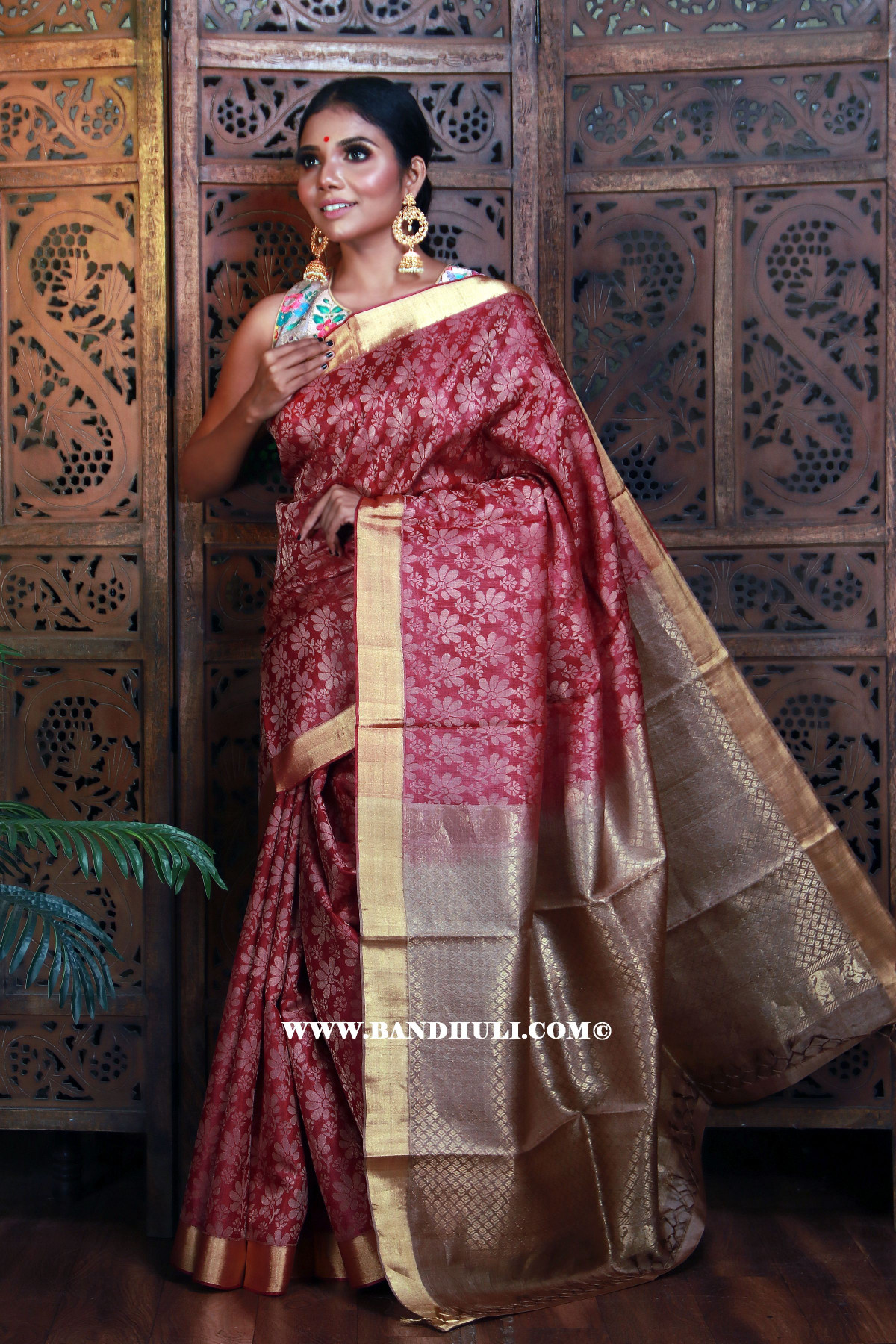 Maroon weaving Tussar Saree 